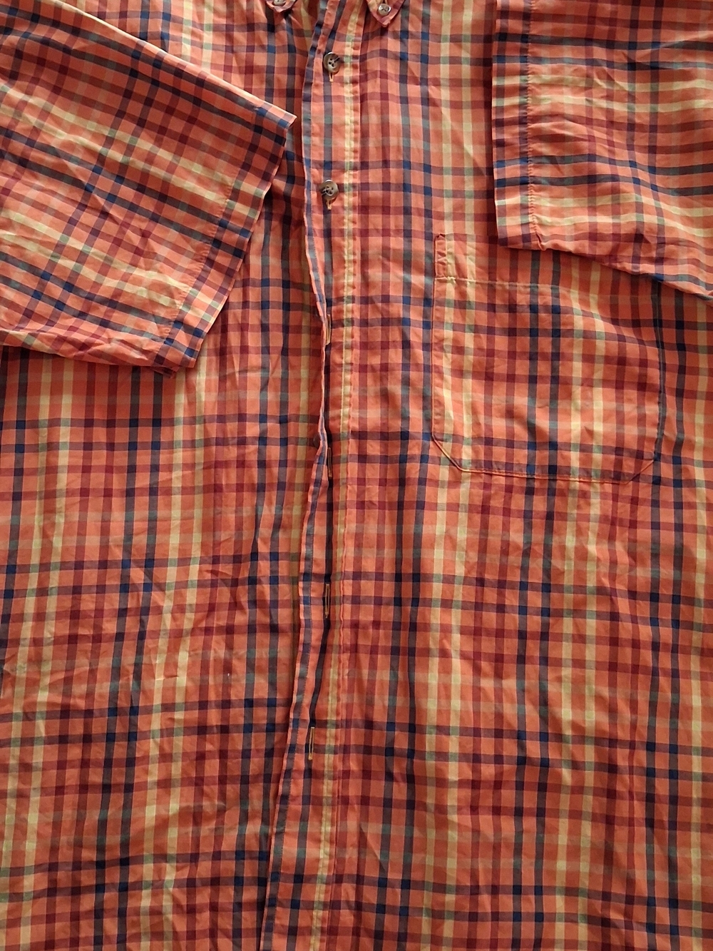 Mens Lightweight Orange Plaid Button-Up Shirt Jacket